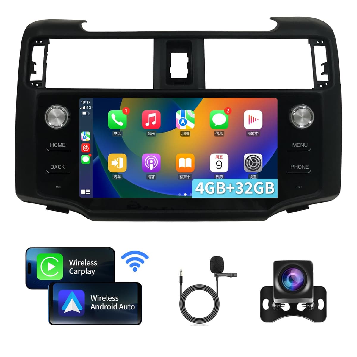 HNOPYHNT Radio estéreo para Toyota 4Runner 2010-2019, pantalla táctil de 10.25 pulgadas Android 13 con CarPlay inalámbrico y Android Auto, unidad principal de reemplazo con 8 núcleos, Bluetooth 5.0, GPS, control en volante, WiFi, FM, DSP y cámara