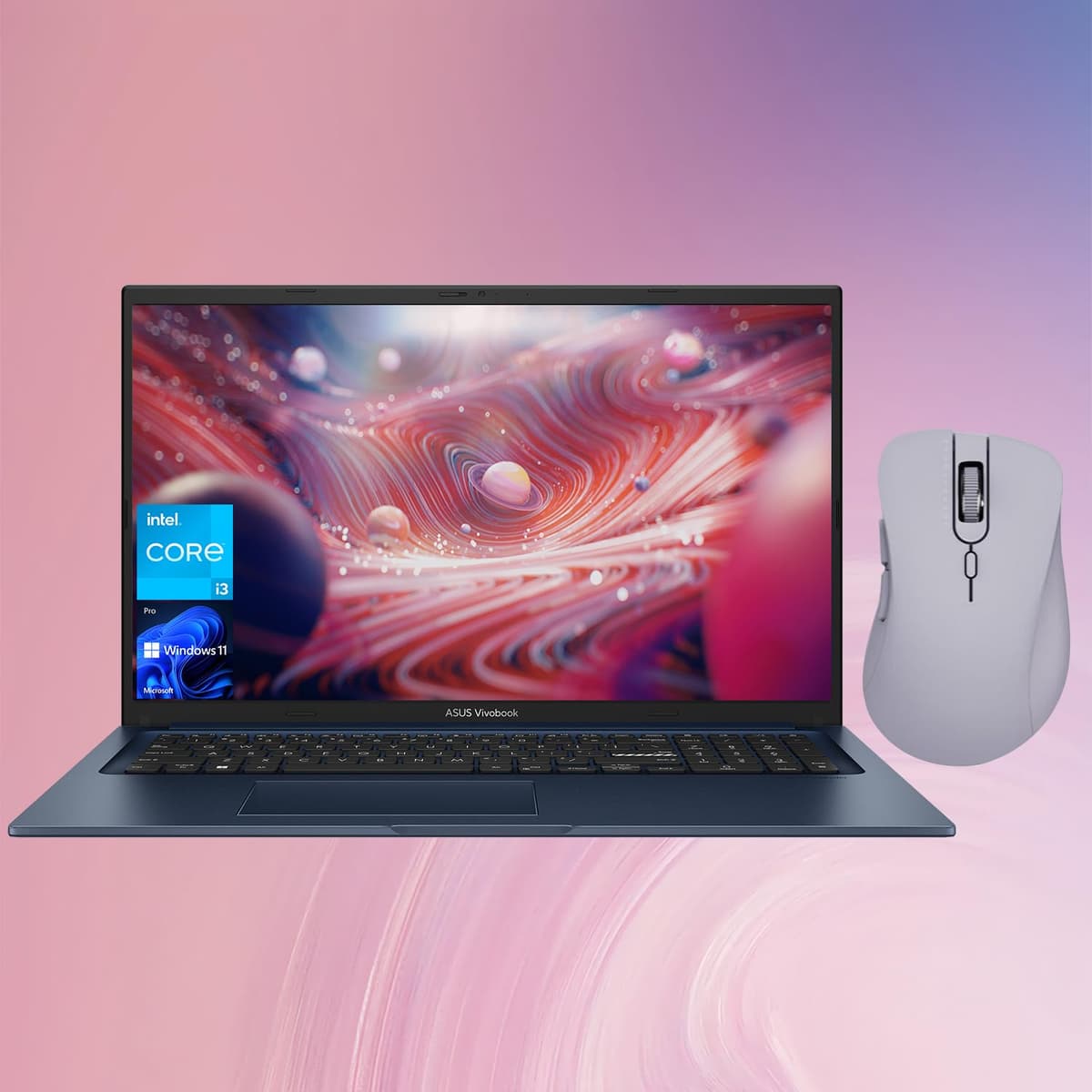 ASUS Vivobook 17.3" FHD para negocios, Intel Core i3-1215U de 12ª generación, 36 GB RAM, SSD de 2 TB, HDMI, cámara web, Wi-Fi, Windows 11 Pro, azul, paquete con mouse inalámbrico Thunderobot ML101 púrpura F1704ZA