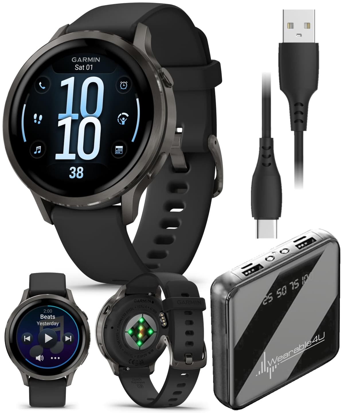 Garmin Venu 4 41mm Slate con malla negra + Wearable4U PowerBank