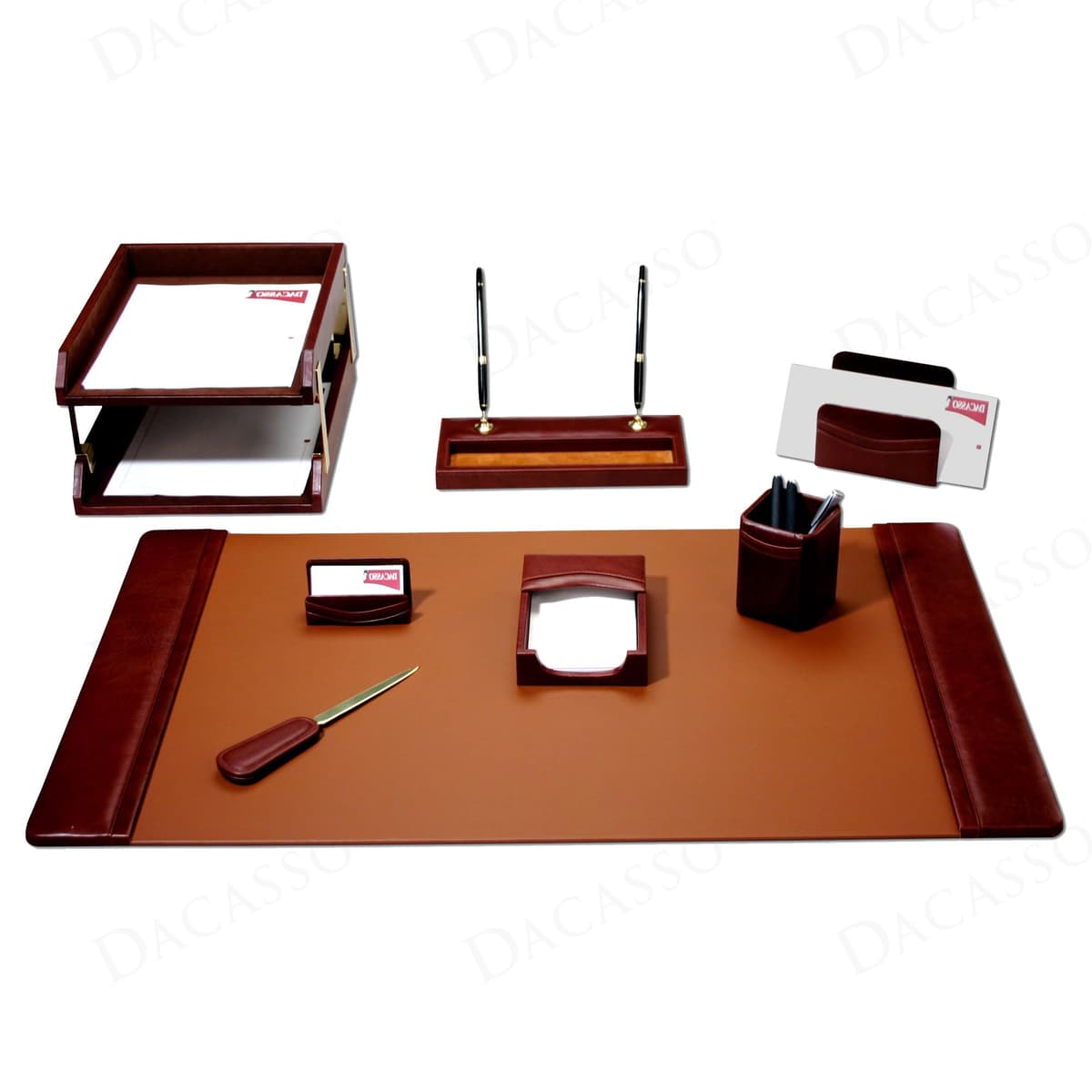 Dacasso Set de oficina en cuero mocha de 10 piezas - Accesorios organizadores y protector de escritorio DF-3020