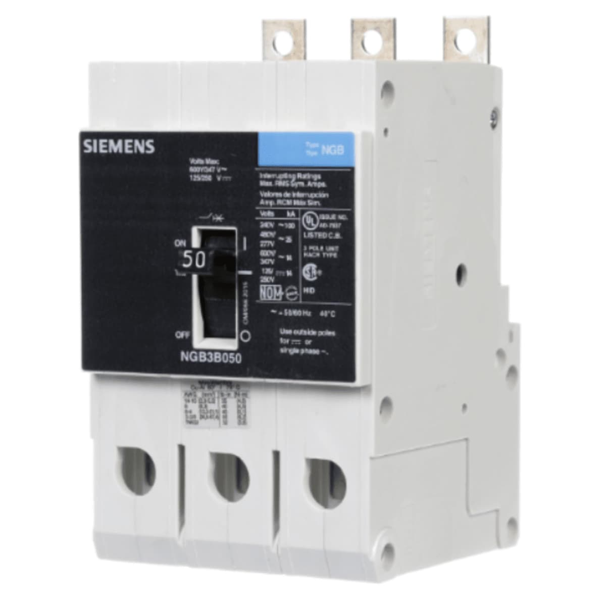 Siemens NGB3B050B breaker 3P 50A 600V