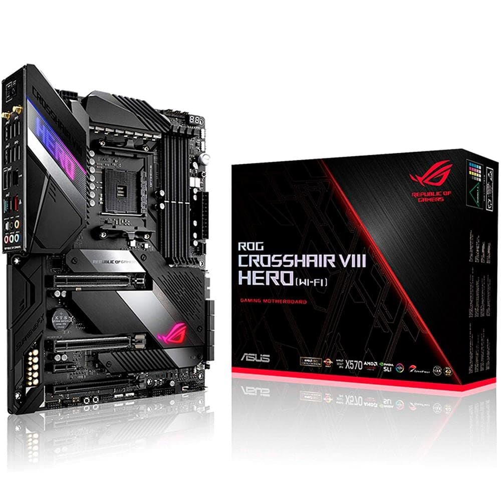 Asus ROG X570 Crosshair VIII Hero (Wi-Fi) Placa Madre ATX con PCIe 4.0, Wi-Fi 6 integrado (802.11ax), LAN 2.5 Gbps, USB 3.2, SATA, M.2, Node y Iluminación RGB Aura Sync