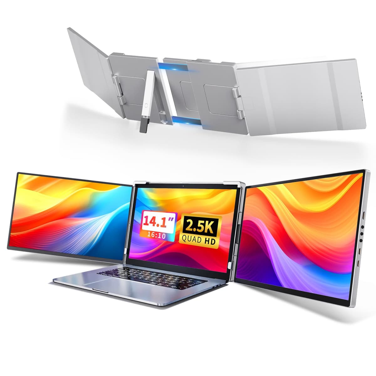 Fzaqwen Extensor Triple de Pantalla 14.1" 2.5K QHD IPS para Laptops 13.3-17" (Plata) F-DR145