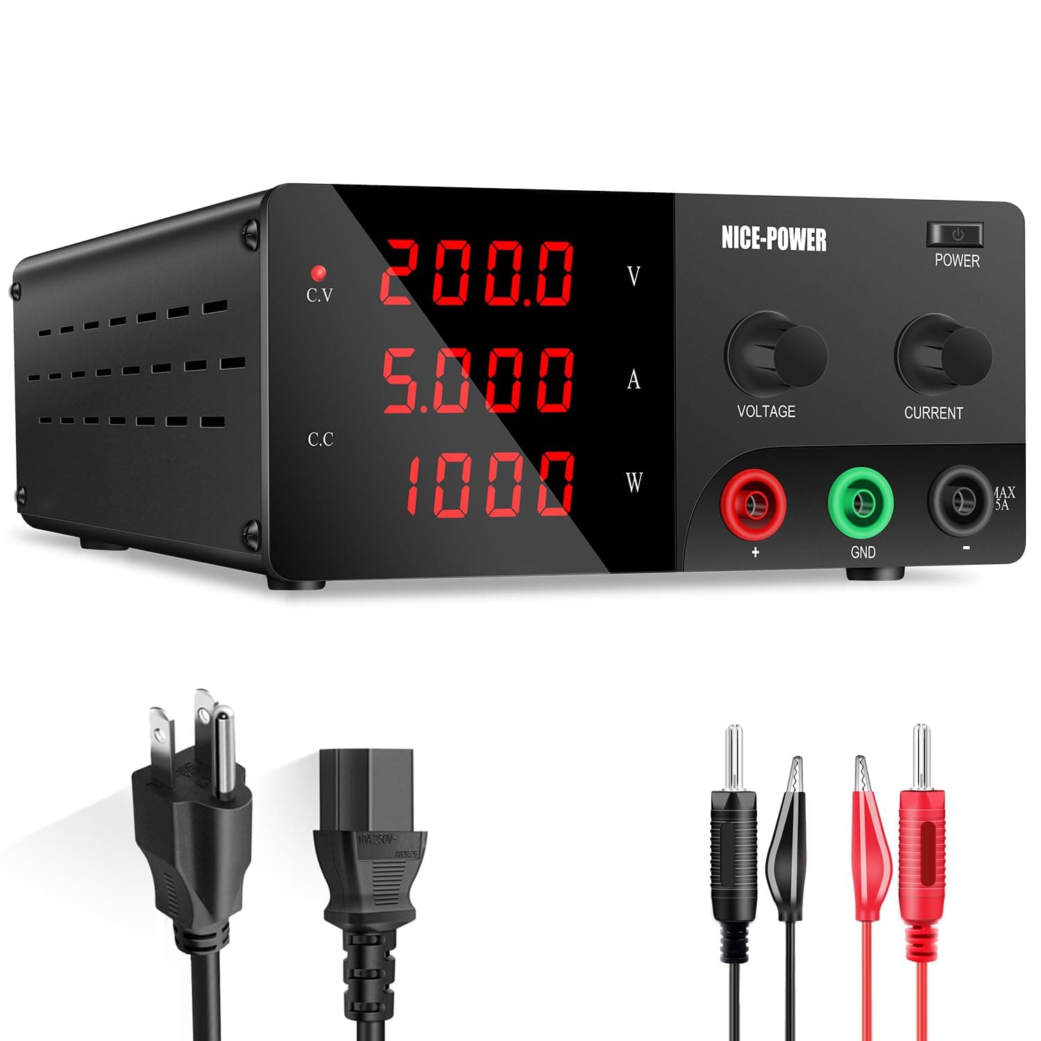 NICE-POWER R-SPS2005 Fuente de Alimentación DC Variable 200V 5A 1000W con Encoder y Ventilador Inteligente