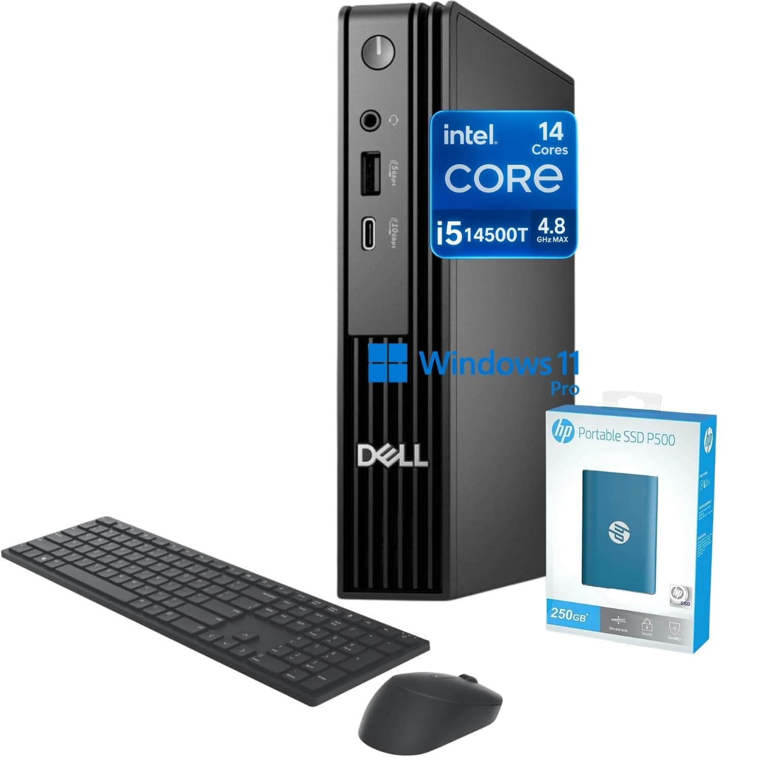 Dell Pro Micro QCM1250 Desktop con i5-14500T, 64GB DDR5 y 2TB PCIe SSD + 250GB externo, Windows 11 Pro