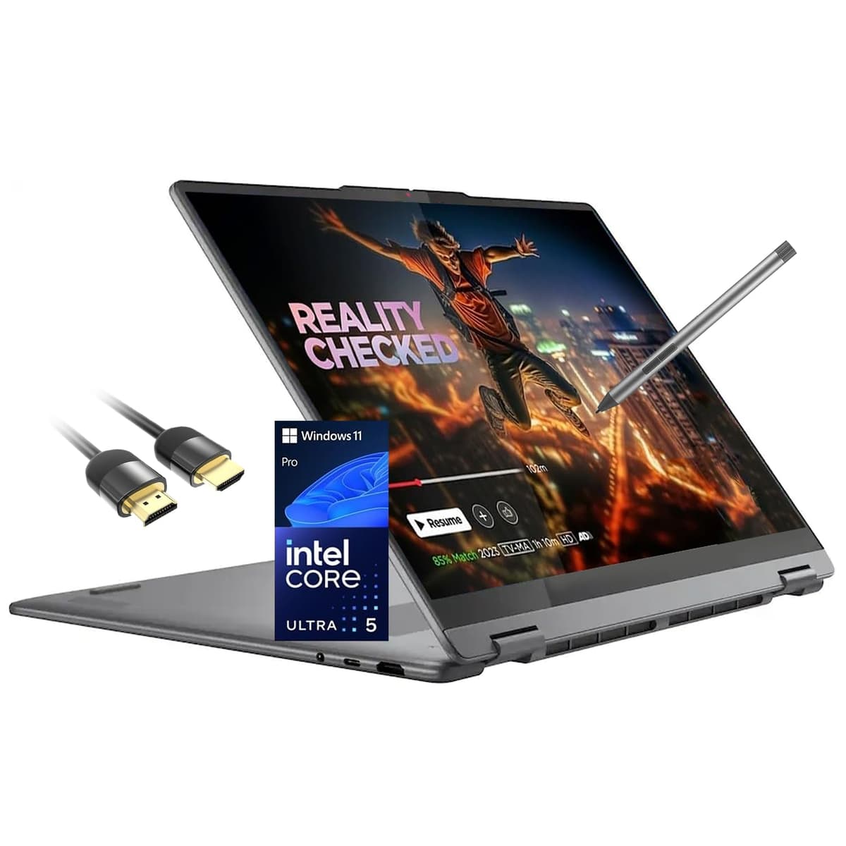 Lenovo Yoga 7i 2 en 1, pantalla táctil 16" 2K, AI Copilot, Intel Core Ultra 5 226V, 16GB DDR5, 512GB SSD, Wi-Fi 7, teclado retroiluminado, lector de huellas, Thunderbolt 4, cámara IR, con lápiz óptico, cable HDMI, Windows 11 Pro 83JT
