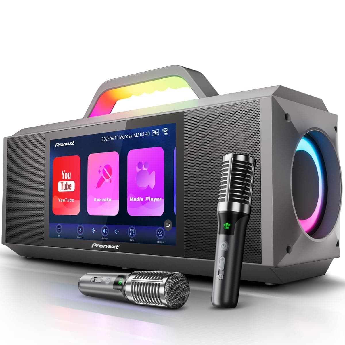 Pronext Karaoke Machine con Pantalla de Letras 10.1" Touch, 200W, 2 Micrófonos Inalámbricos, HDMI P06