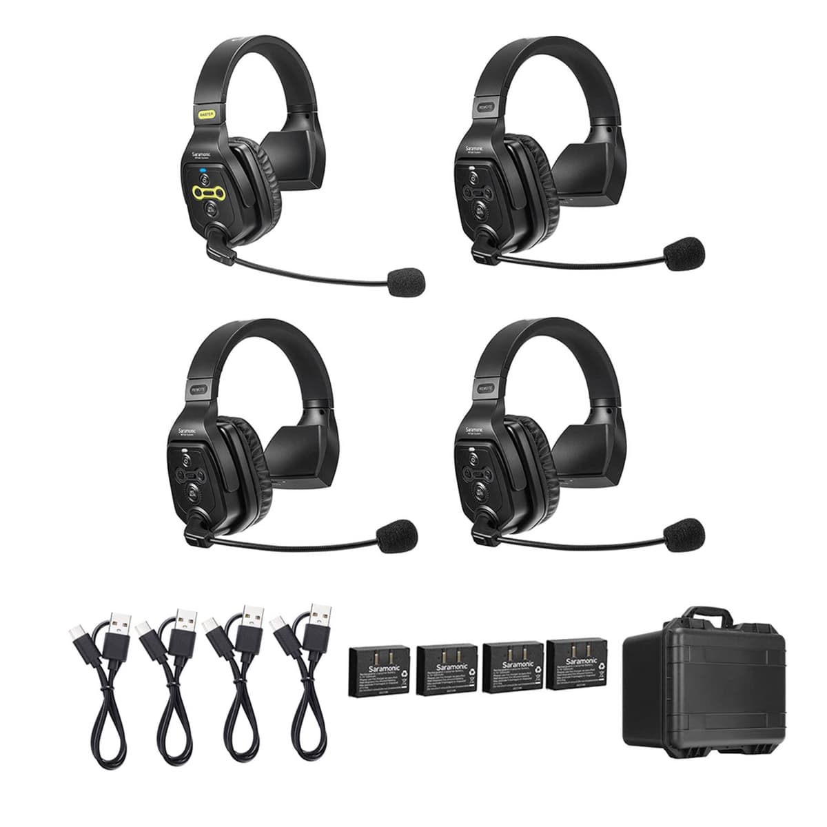 Saramonic WiTalk-WT4S | Sistema de Intercomunicación Inalámbrico 1.9GHz Full-Duplex para 4 Personas con Auricular de Un Solo Oído y Estuche Rígido Personalizado