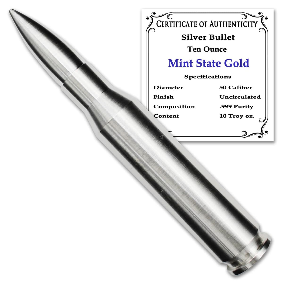 CoinFolio Silver Bullet - 50 Caliber (10 oz) - .999 Pure Silver SilverBullets