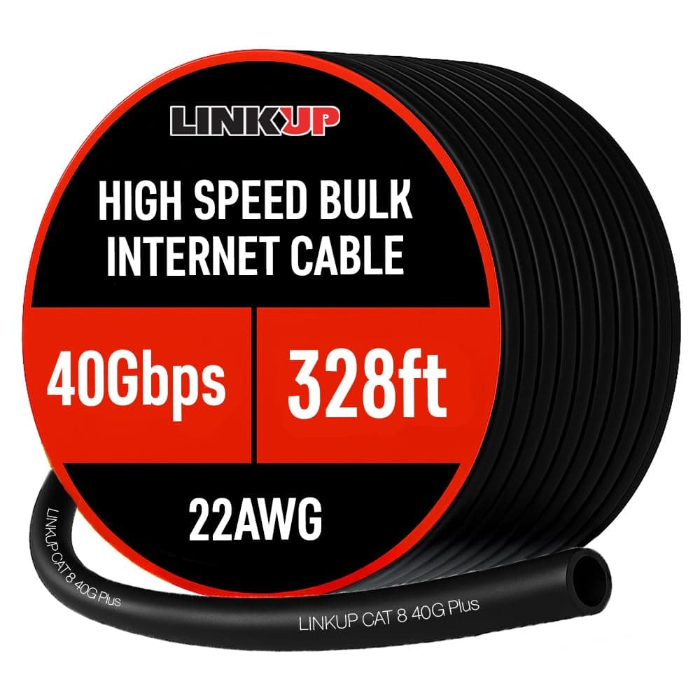 LINKUP - Cable Ethernet Cat8 S/FTP 22AWG Cable Sólido Apantallado | 2000 MHz (2 GHz) hasta 40 Gbps | Cables Estructurales para Red LAN Ethernet de 5ª Generación | Negro | Bobina de 100 Metros (Requiere Terminación) C8SS22-100MBLK