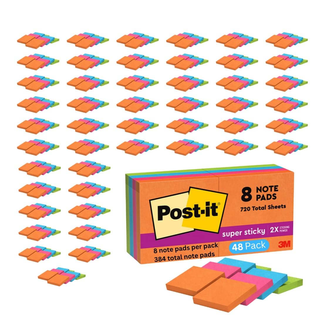 Post-it Super Sticky Notes Energy Boost, 8 pads mini 1.875 x 1.875 in., 48 packs (8 x 90 hojas) 622-8SSAU