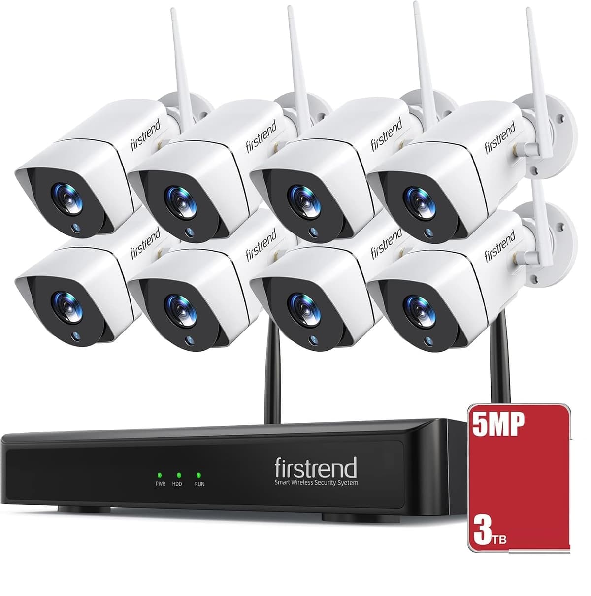Sistema de Cámaras de Seguridad Inalámbricas, Firstrend 5MP Grabación Continua Ultra HD 8 Cámaras para Vigilancia del Hogar con NVR de 8 Canales, Disco Duro de 3TB, Visión Nocturna, Detección de Movimiento y App para Interior, Exterior y Negocios W885M3T