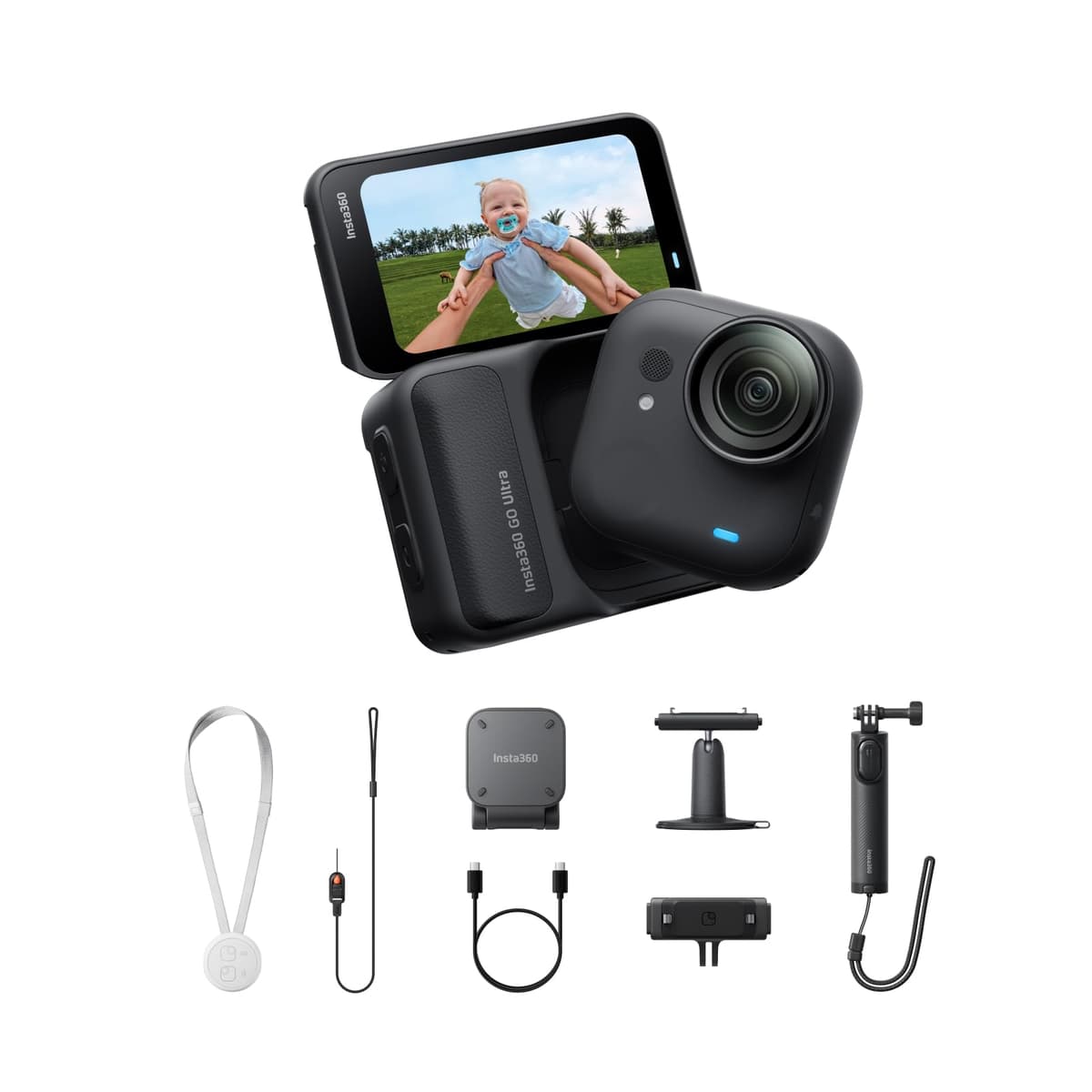 Insta360 GO Ultra Creator Bundle Midnight Black - Cámara manos libres ultracompacta 4K con estabilización FlowState CINSABEA-C-B