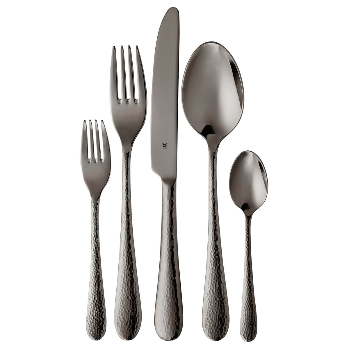 Juego de Cubiertos WMF Sitello Edición Midnight para 6 Personas, Acero Inoxidable Cromargan Pulido, Acabado Martillado Negro Brillante 1224916610