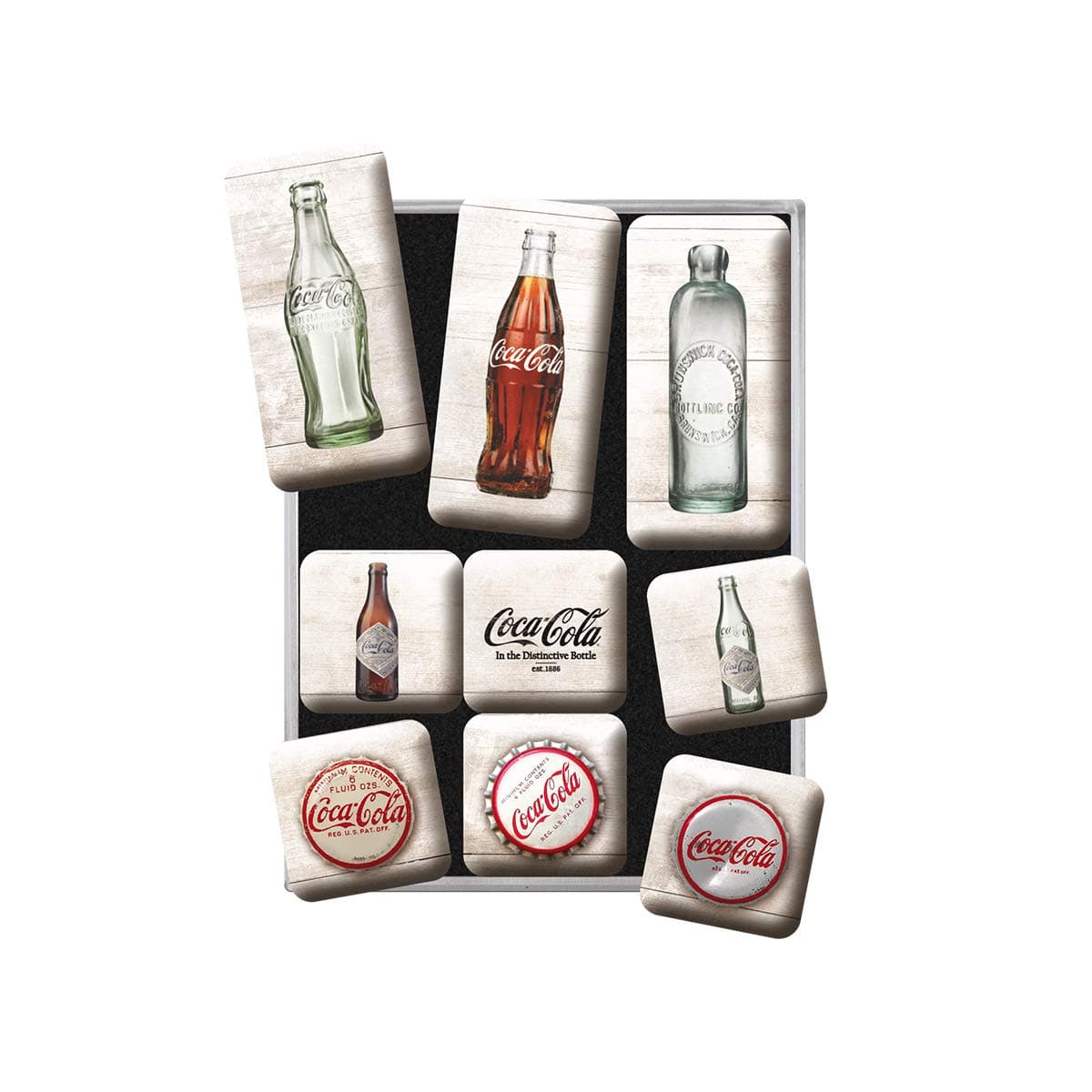 Nostalgic-Art Set de imanes Coca-Cola Bottle Timeline, 9 piezas 83082