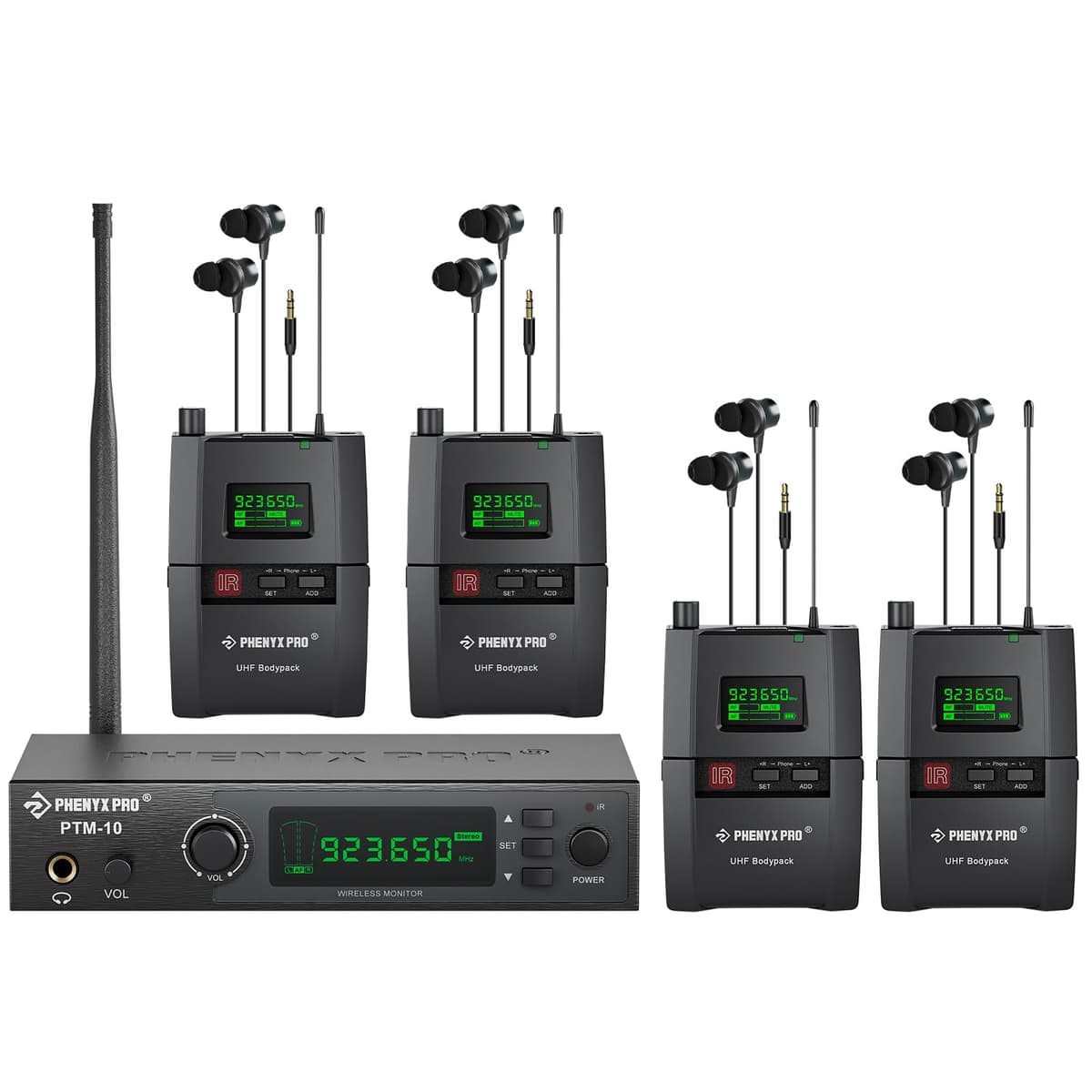 Phenyx Pro Sistema In-Ear Monitor Inalámbrico Estéreo PTM-10 (4 Bodypacks)