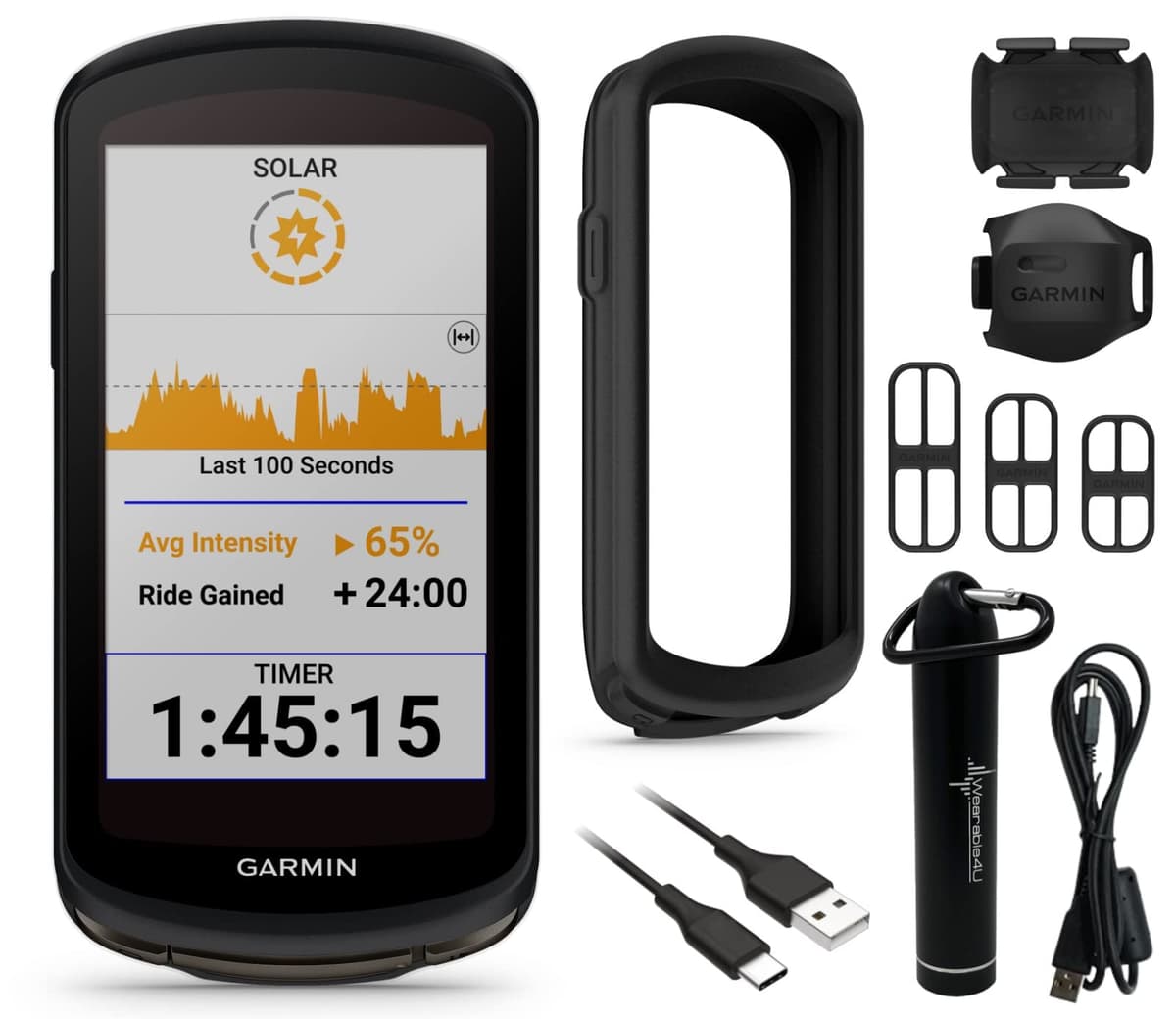 Wearable4U Garmin Edge 1040 Solar Bundle con Sensores de Velocidad y Cadencia y E-Bank 010-02503-20