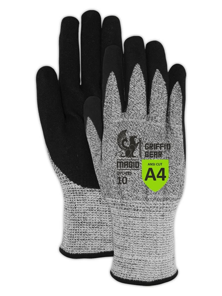 MAGID Griffin Gear Guantes de Trabajo Nitrilo Arenoso ANSI A4,144 pares, Talla 8/Medium, GPD455 GPD4558-144