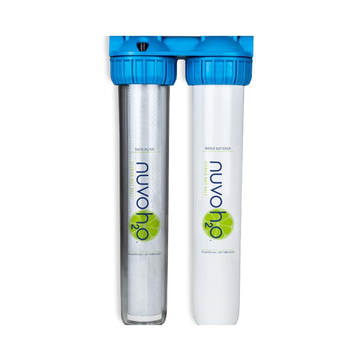 NuvoH2O Sistema dúo 2-etapas sin sal con ablandador cítrico y filtro de carbón 711157