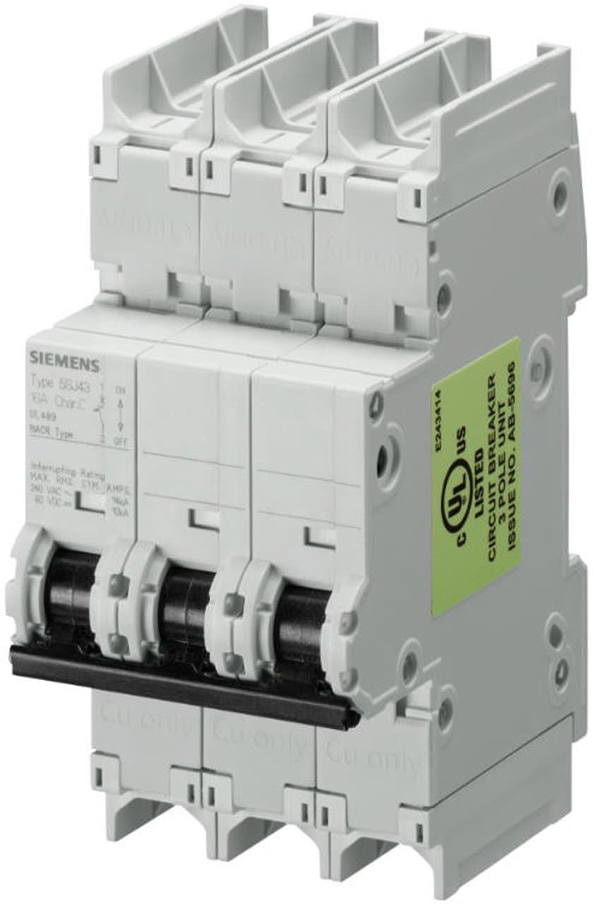 Siemens 5SJ43607HG41 Interruptor Miniatura 3P 60A C, UL 489, Montaje en riel DIN