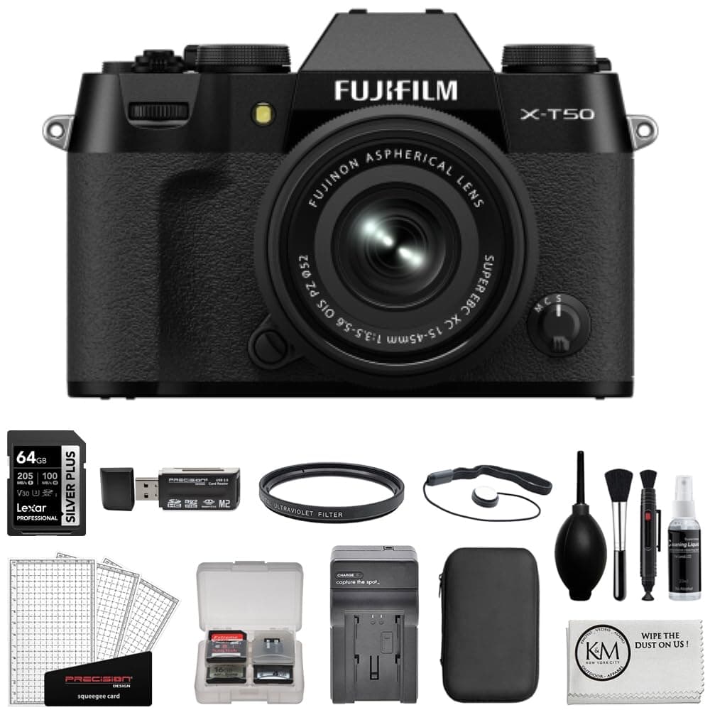 FUJIFILM X-T50 Mirrorless con XC 15-45mm + 64GB + Cargador + Filtro UV + Kit Inicio + Paño (6 Items) BFUJ16828777-001