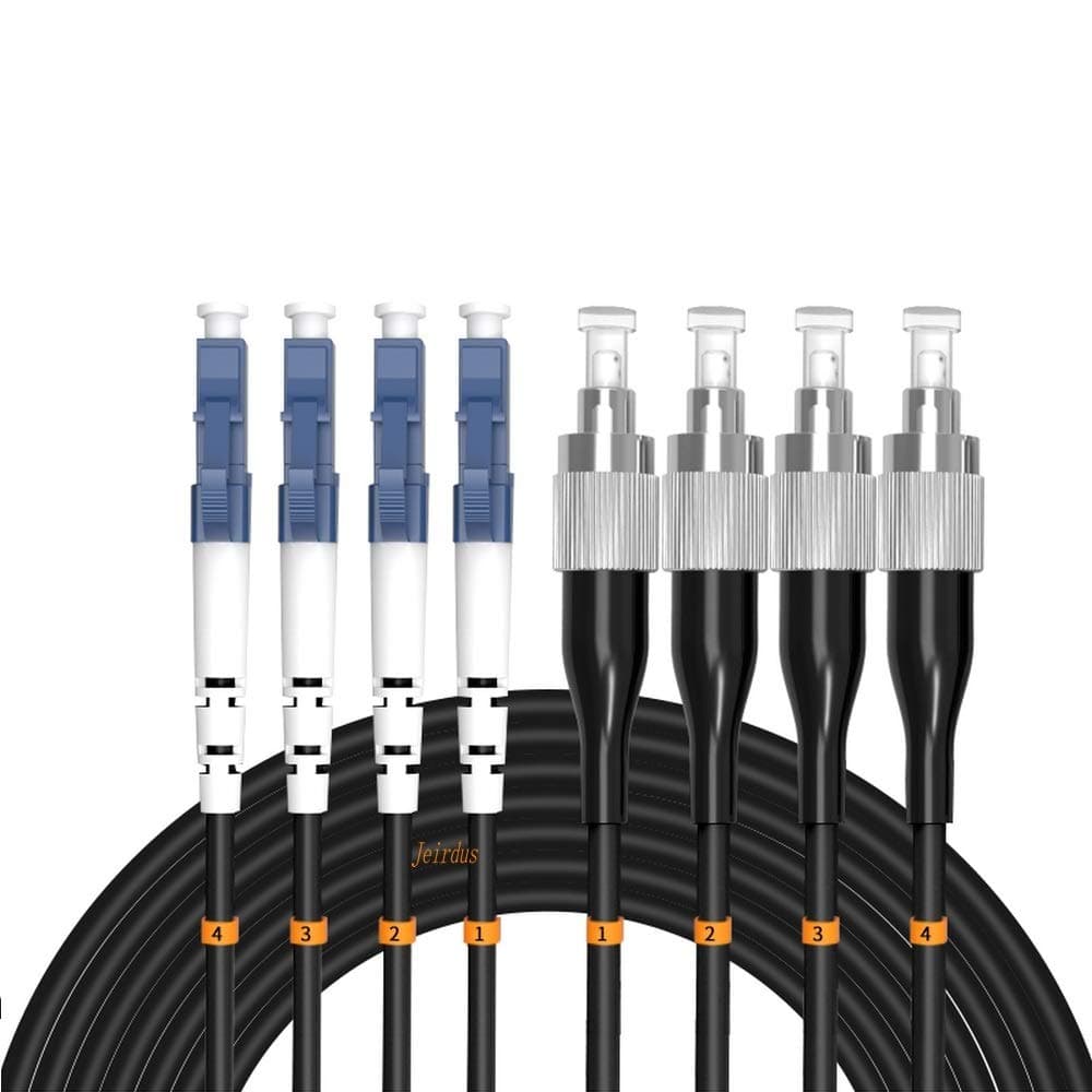 Jeirdus Cable de Fibra Óptica Monomodo LC a FC Armado para Exterior 300 metros (984 ft) 4 Núcleos 9/125 Patch Cord FBM-OALCFC4S300