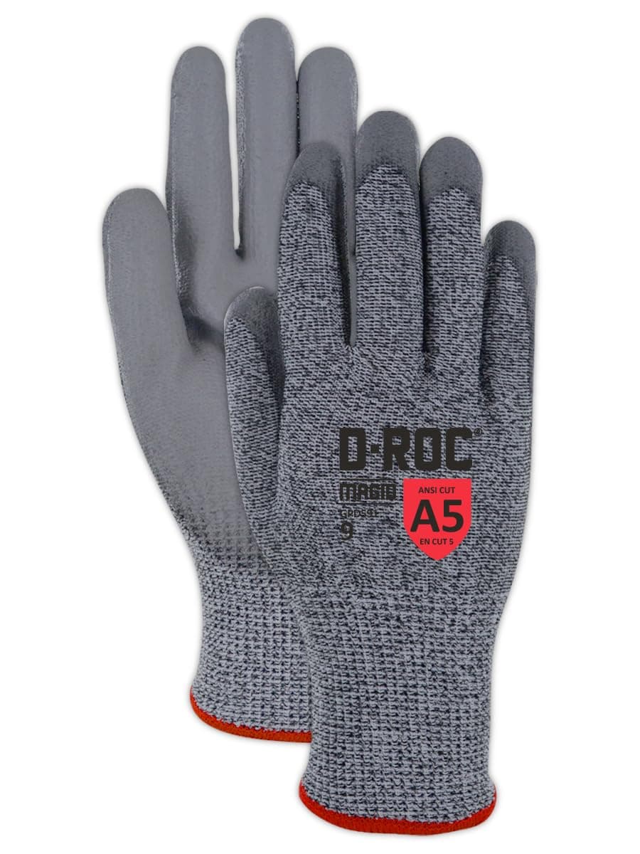 Guantes de Trabajo MAGID Griffin Gear con Palma Recubierta de Poliuretano ANSI A5,144 Pares, Talla 8/Mediano (GPD591) GPD5918-144