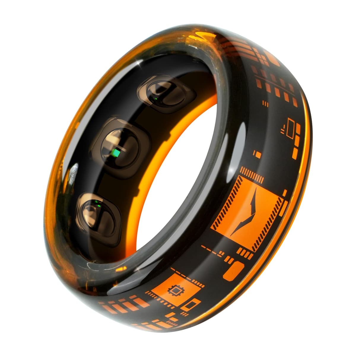 ANILLO INTELIGENTE VERTU META Cristal Transparente, Arte Usable, Monitor de Sueño/Ritmo Cardíaco/Actividad, Sin Suscripción, Batería de Larga Duración, Compatible Android iOS, Ideal Regalo para Él y Ella (V Naranja, Talla 10) RIG-SJ-OE10-10