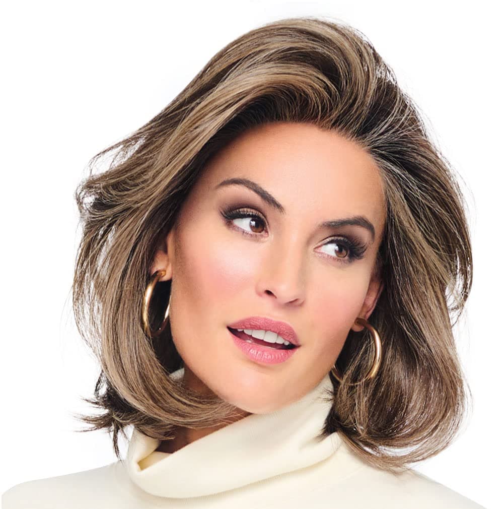 Hair u wear Raquel Welch Flying Solo bob a la altura del hombro, 100% anudada a mano, casquete Petite-Average, RL13/88 Golden Pecan