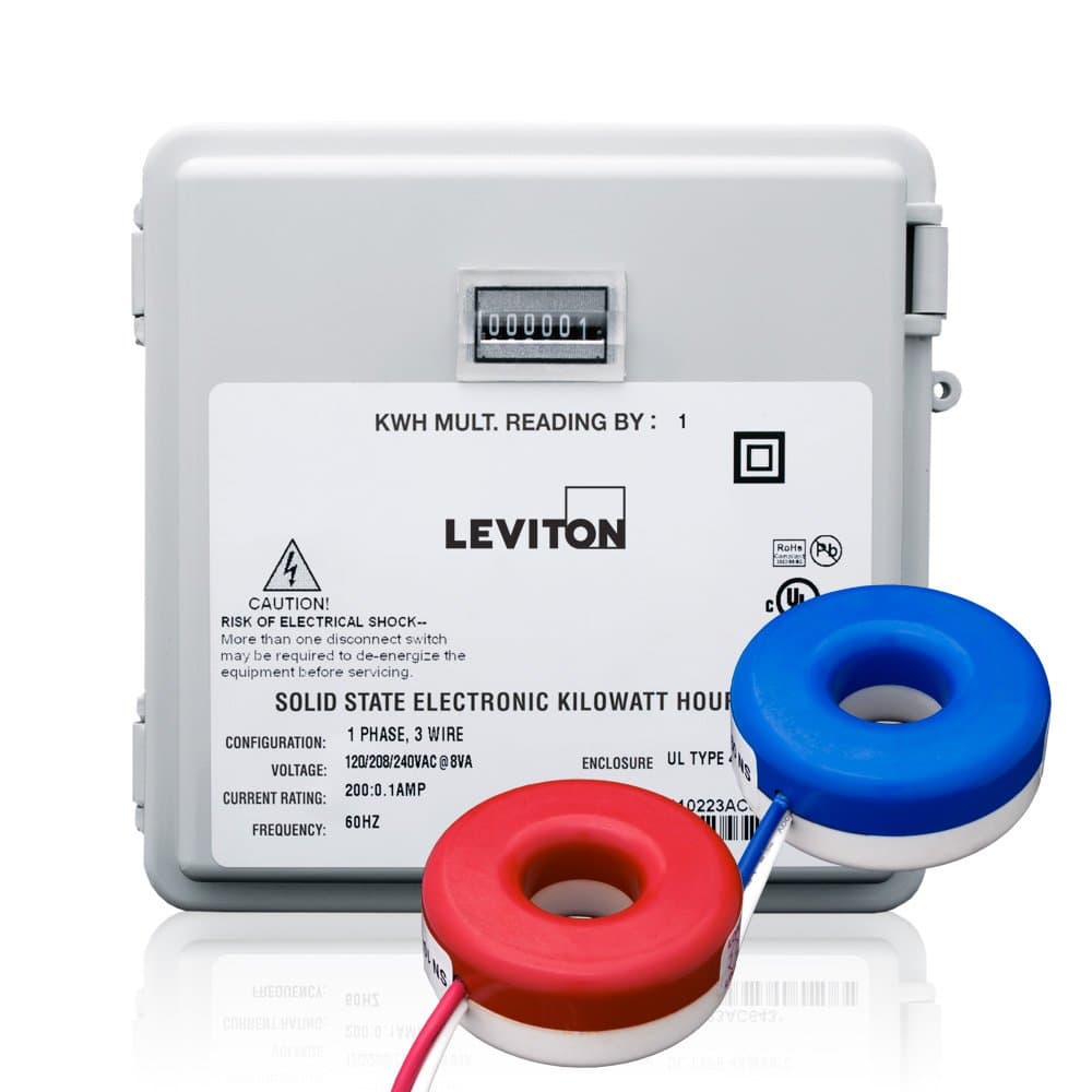 Leviton Mini Meter exterior 120/208/240V 2P3W 200A con 2 CTs de núcleo sólido, MO240-2SW
