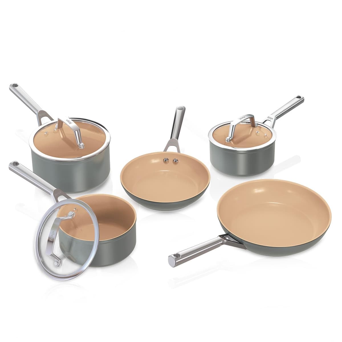 Set de cocina cerámico Ninja Extended Life 5 piezas (20 & 24 cm sartenes + 16, 18, 20 cm cacerolas con tapas) CW95000EUUKDB