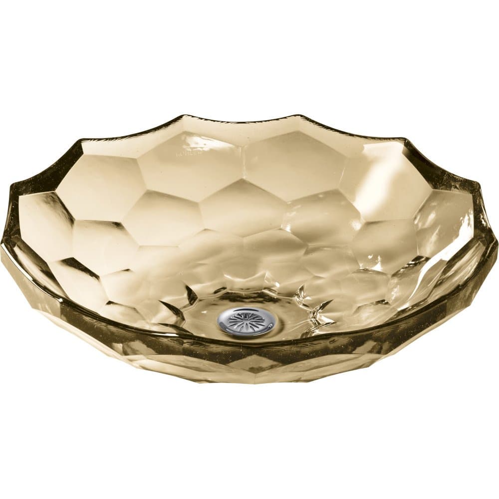 KOHLER K-2373-TG7 Briolette Oval Faceted Glass Vessel Sink, Translucent Sandalwood