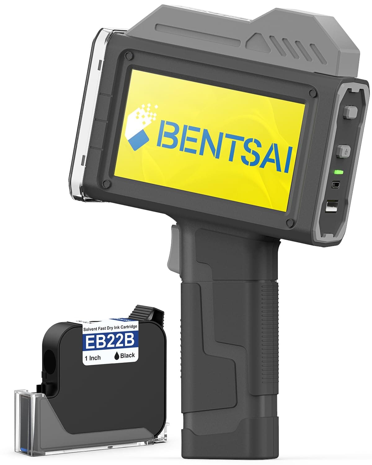 Impresora de inyección de tinta portátil BENTSAI BT-HH6210BL con cabezal de impresión de 1 pulgada y tinta de secado rápido de 42 ml para número de lote, fecha de vencimiento, código QR y logotipo en cualquier superficie, apta para línea transportadora para impresión automática PBS-6205BL-BLACK-M11