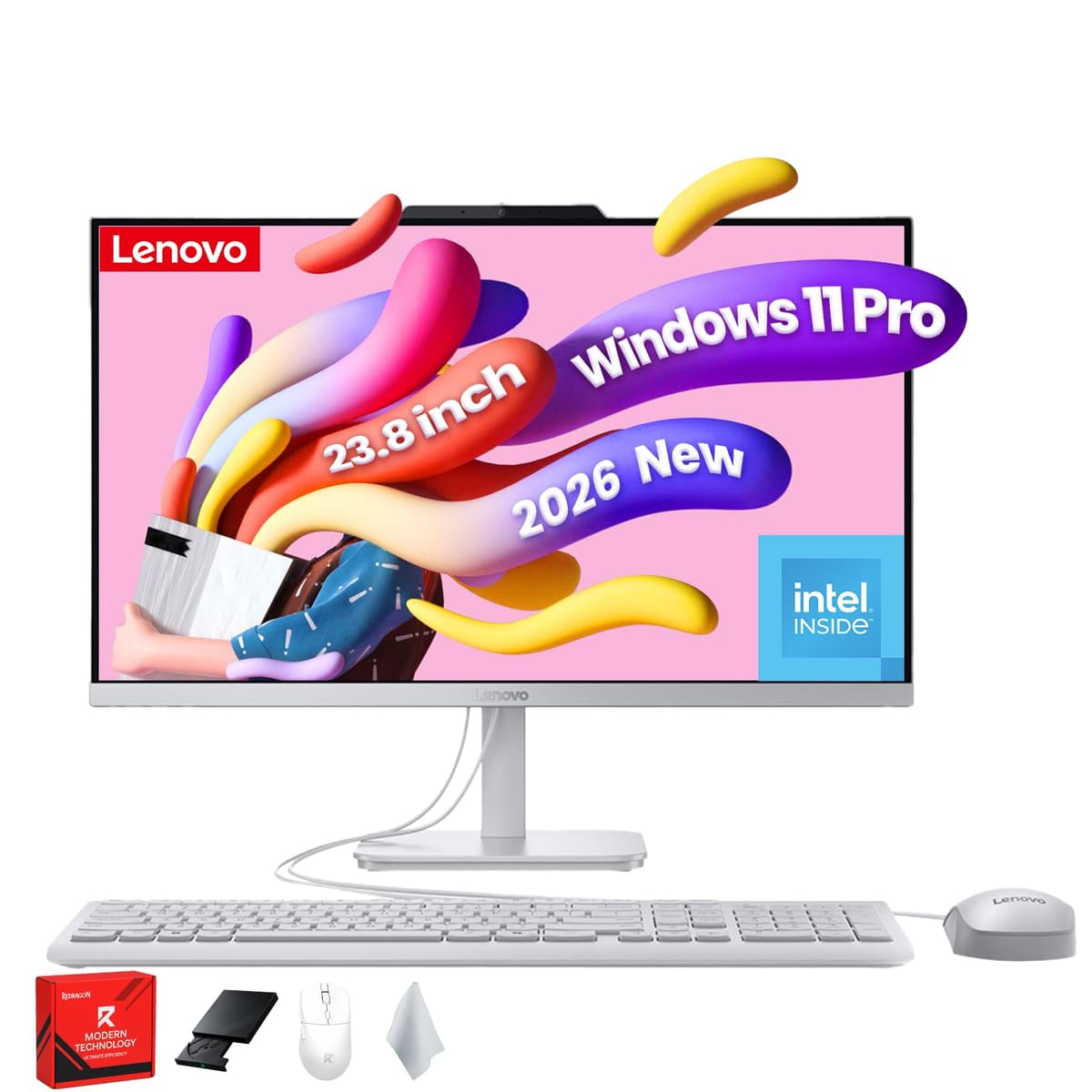 Lenovo A100 Computadora de Escritorio All-in-One - Pantalla FHD de 23.8", Procesador Intel N100, Wi-Fi 6, Teclado y Mouse, Windows 11 Pro, para Hogar y Escuela, 32GB RAM 1TB SSD F0J6003EUS