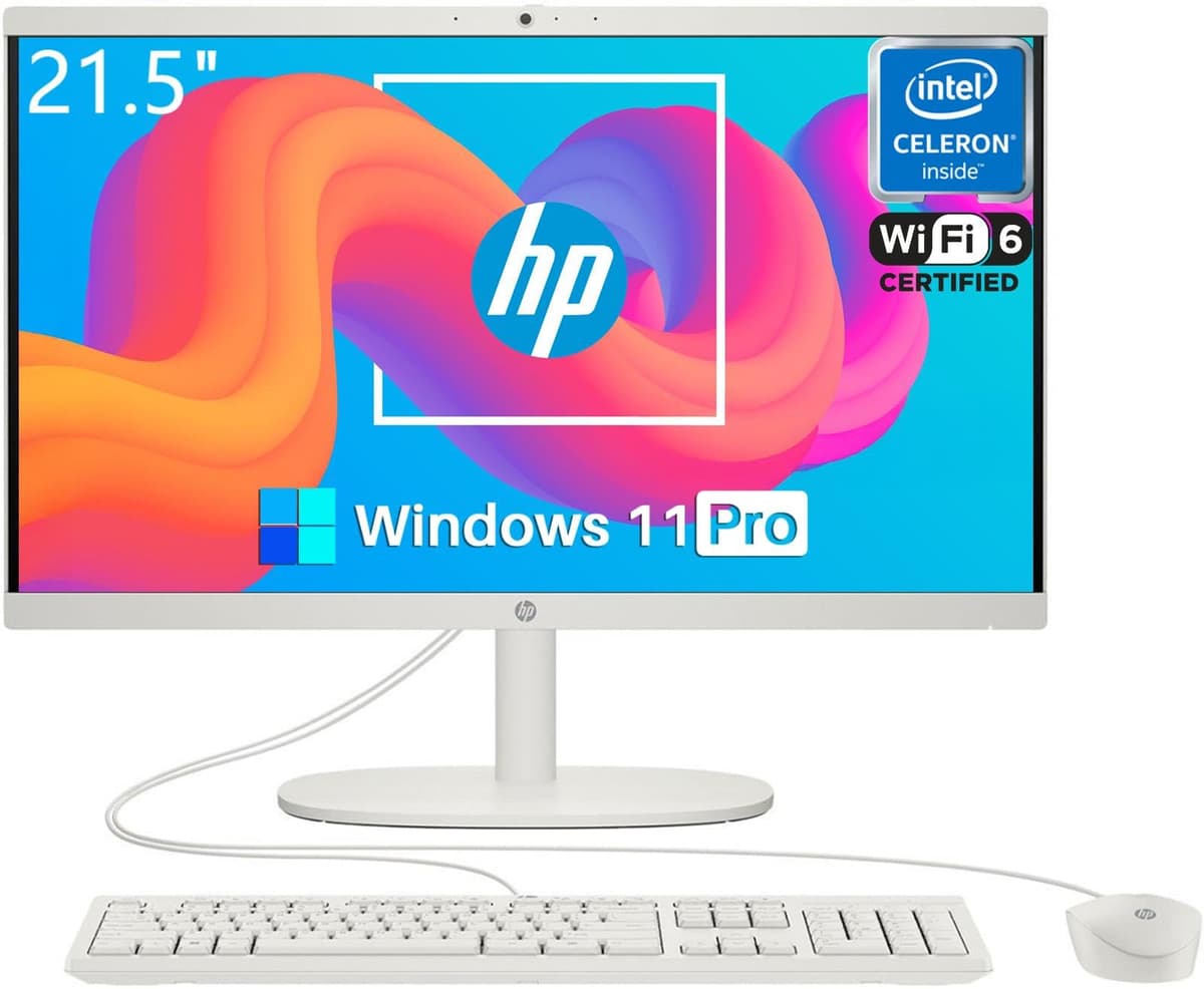 Computadora de Escritorio Todo en Uno HP para el Hogar, Intel Celeron J4025, 21.5" FHD Antirreflejo, Wi-Fi 6, 32 GB DDR4, 1 TB SSD, PC Todo en Uno Compacta, Teclado y Mouse con Cable, Windows 11 Pro HP All-in-One Desktop PC