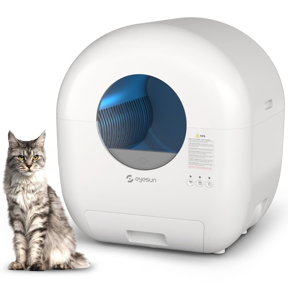 EYESUN Caja de Arena Autolimpiante, 76L Caja de Arena Automática para Gatos Autolimpiante con Control APP, Bajo Ruido, Protección de Seguridad, Bolsas de Basura Rodantes, Desodorante y Cepillo de Limpieza para Múltiples Gatos NEO-max