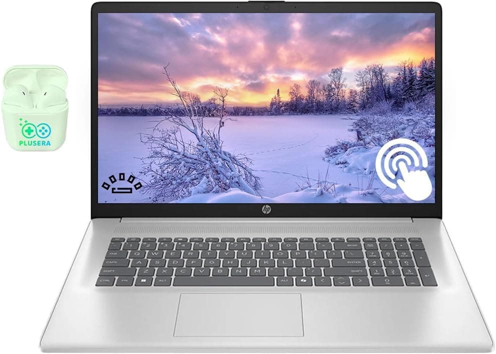 HP Laptop empresarial y para estudiantes de 17, 3” con pantalla táctil, 64 GB RAM, SSD 2 TB, Intel Ultra 7 de 12 núcleos, Windows 11, teclado retroiluminado, audífonos PLUSERA, plateado HP 17