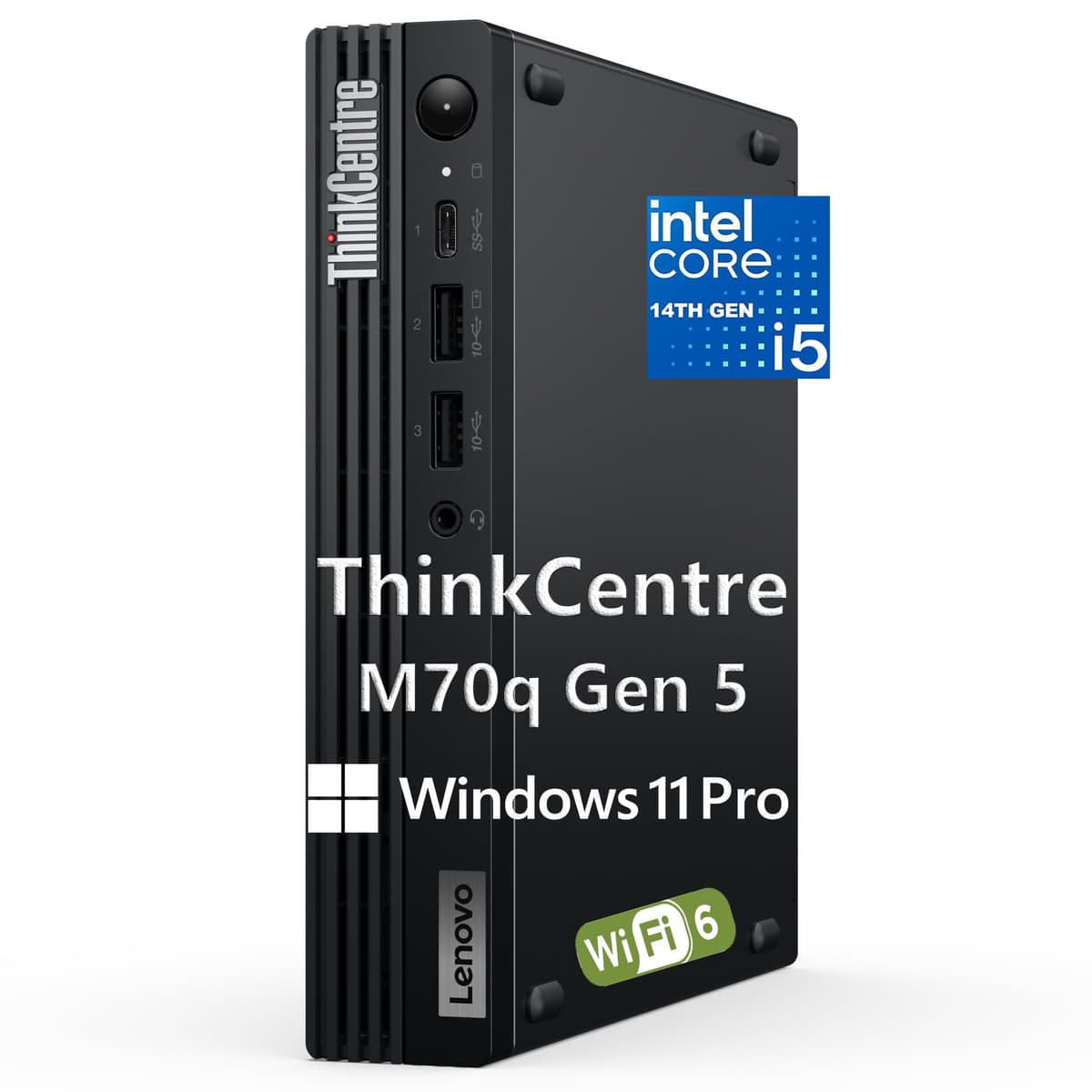 Lenovo ThinkCentre M70q Gen 5 MFF Tiny - Mini PC Empresarial i5-14400T, 32GB, 1TB, Windows 11 Pro