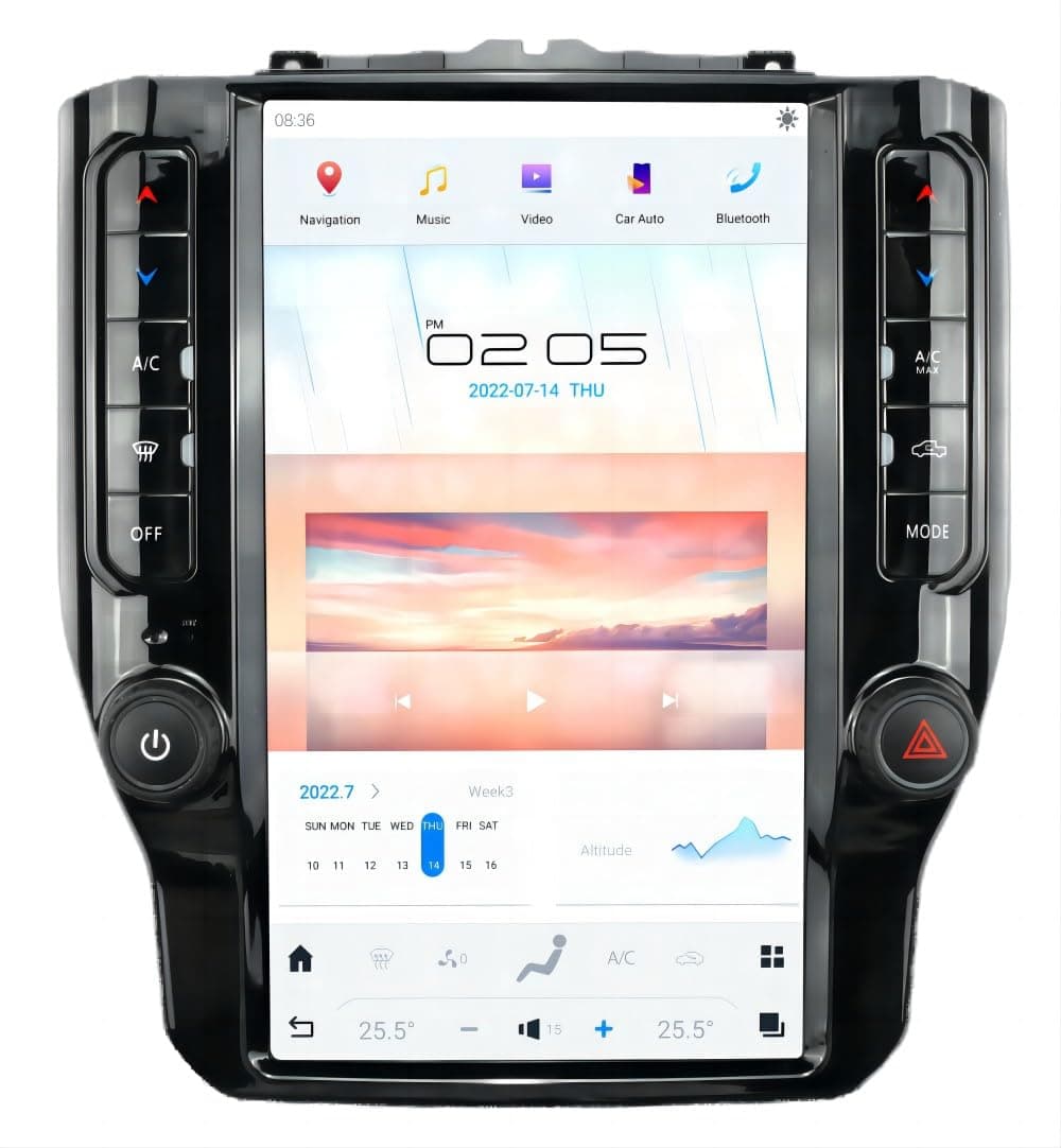 KOYOT Radio con pantalla táctil 12.1" estilo Tesla para Dodge RAM 2019-2024, Android, CarPlay/Android Auto