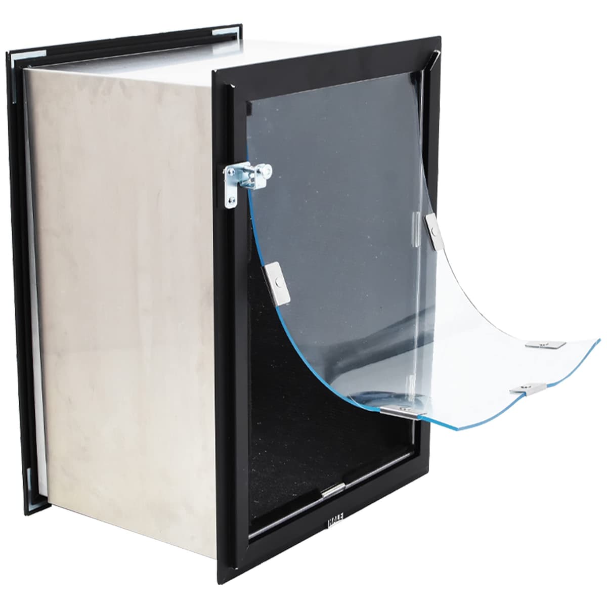 Puerta para Mascotas Hale, Modelo de Pared | Para Gatos y Perros | Túnel Ajustable que se Adapta a Paredes de Hasta 10" de Ancho | Doble Solapa de Vinilo Eficiente Energéticamente | Cubierta de Seguridad con Cerradura | Requiere Instalación | Esquinas de Acero 845081040695