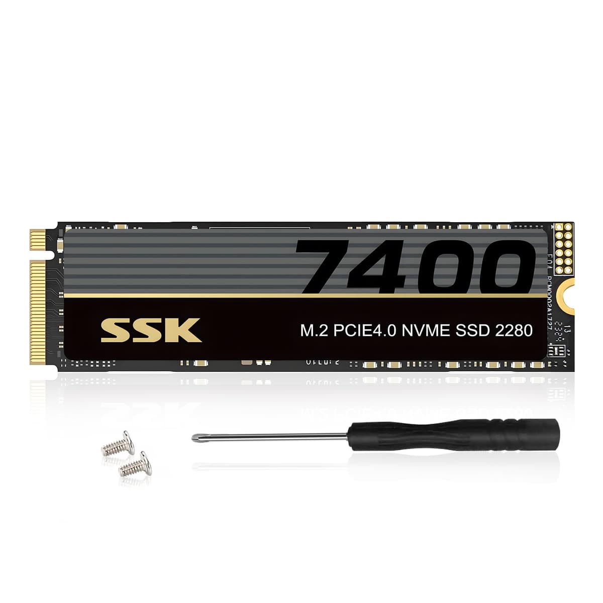 SSK M.2 NVMe SSD 4TB, SSD PCIe Gen 4.0 x4 M.2 2280 hasta 7400MB/s, NVMe 2.0 Interno para Gaming, Compatible con DRAM-Less, Bajo Consumo, TRIM, Disipador de Grafeno Incluido MP101PRO