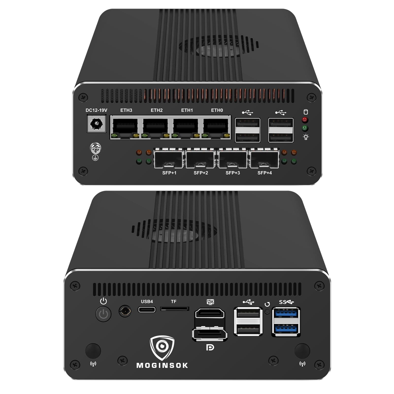 MOGINSOK MGNAS14-Pro Mini PC Firewall 4x10Gbe Intel X710 con Core Ultra 7 155H, 24G DDR5 1TB NVMe, USB4, compatible con pfsense/OPNsense/OpenWrt