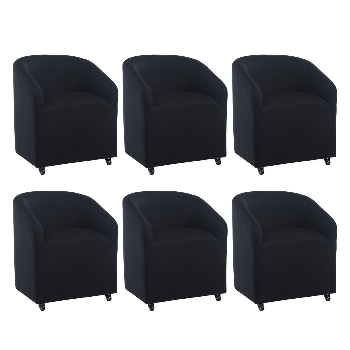 BESTANO Juego de 6 Sillas Barrel Tapizadas con Ruedas Removibles, Terciopelo, Negro Charles