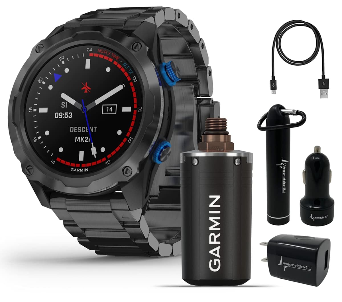 Wearable4U Garmin Descent Mk2i con Descent T1 Bundle y Power Pack (Titanium Carbon Gray) 010-02132-02_PowerCarWall