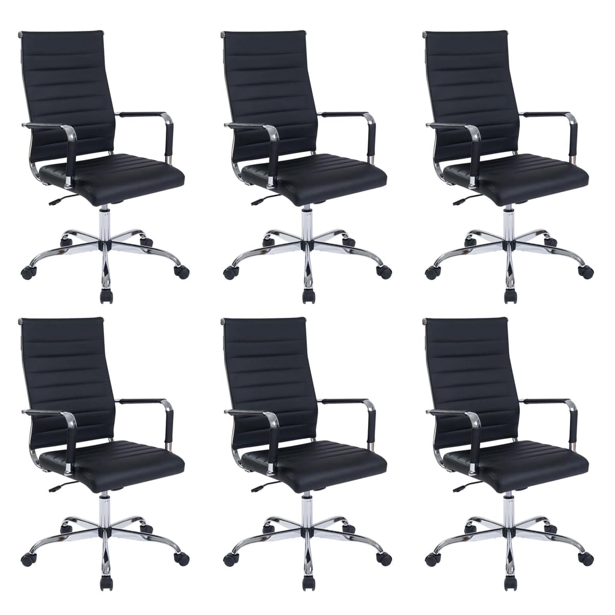Walmokid Sillas de Oficina con Ruedas, Set de 6, Respaldo Alto Ribeteado, Ajustable (Negro) USBO4645