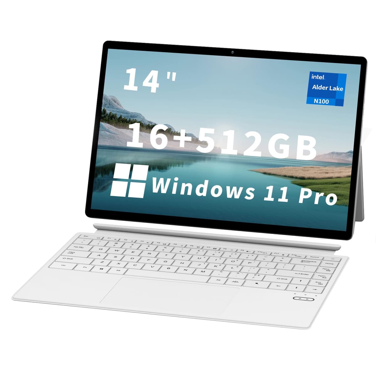 FUNYET 2 en 1 Laptop con Pantalla Táctil, Portátil Tableta de 14 Pulgadas, Procesador 12ª Gen N100, 16GB RAM DDR5, 1TB SSD, 1920 x 1200, Wi-Fi 6, BT5.2, Teclado Retroiluminado, Windows 11 Pro, Blanco FUNBOOK-512GB