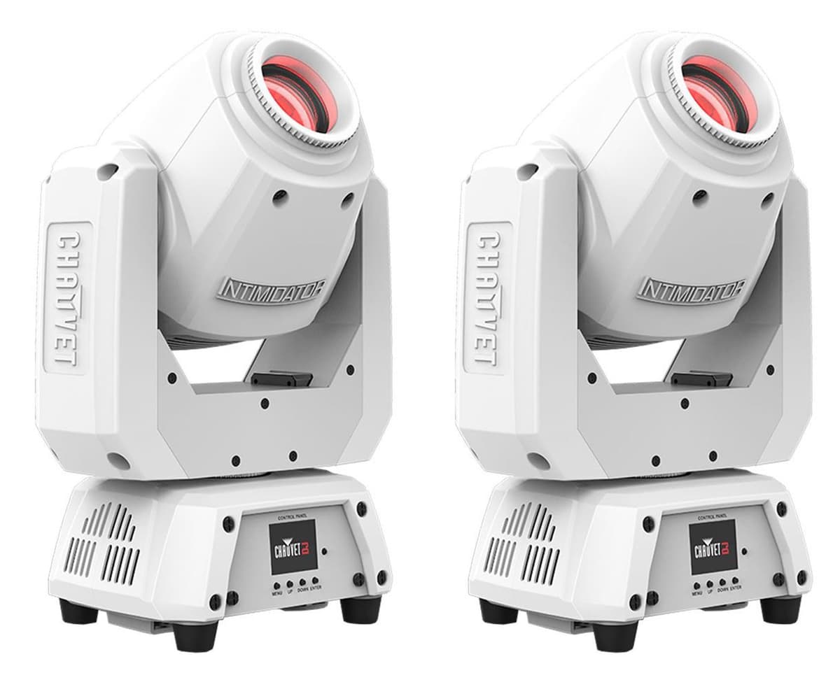 Audiosavings Paquete: (2) Chauvet DJ Intimidator Spot 260X White DMX LED Moving Head Light con receptor RF (2) INTIMSPOT260XWHT