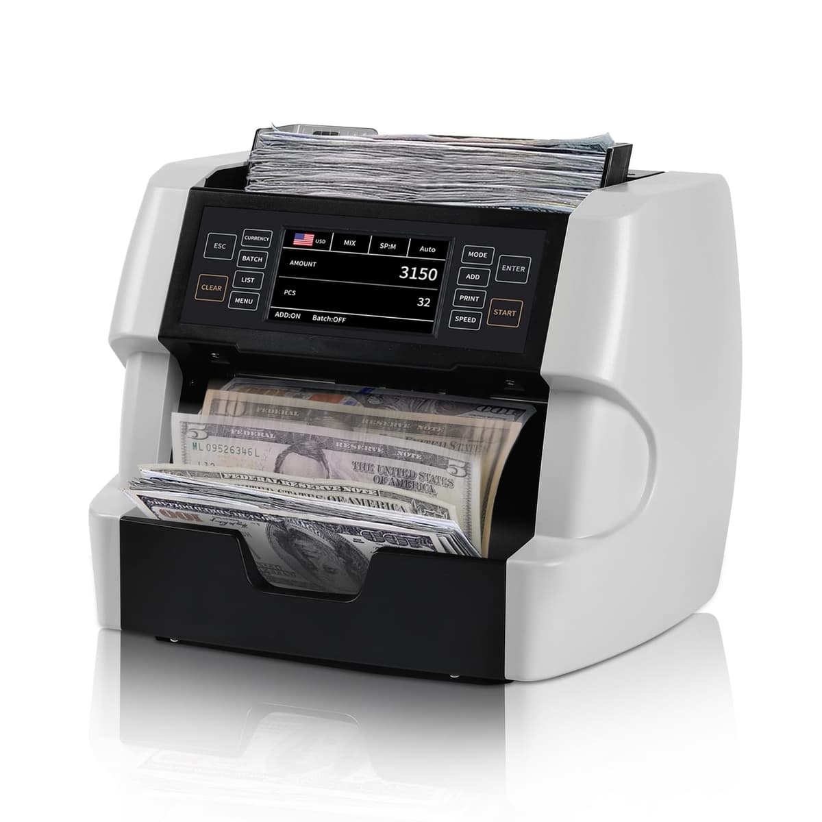 NUCOUN VC-3 Contadora de billetes multi-divisa con detección avanzada y puerto para impresora VC-3A-White