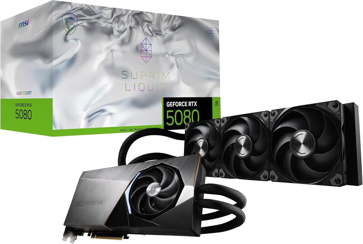 MSI GeForce RTX 5080 16G SUPRIM LIQUID Tarjeta de Video Híbrida 360mm 16GB GDDR7 V531-007R