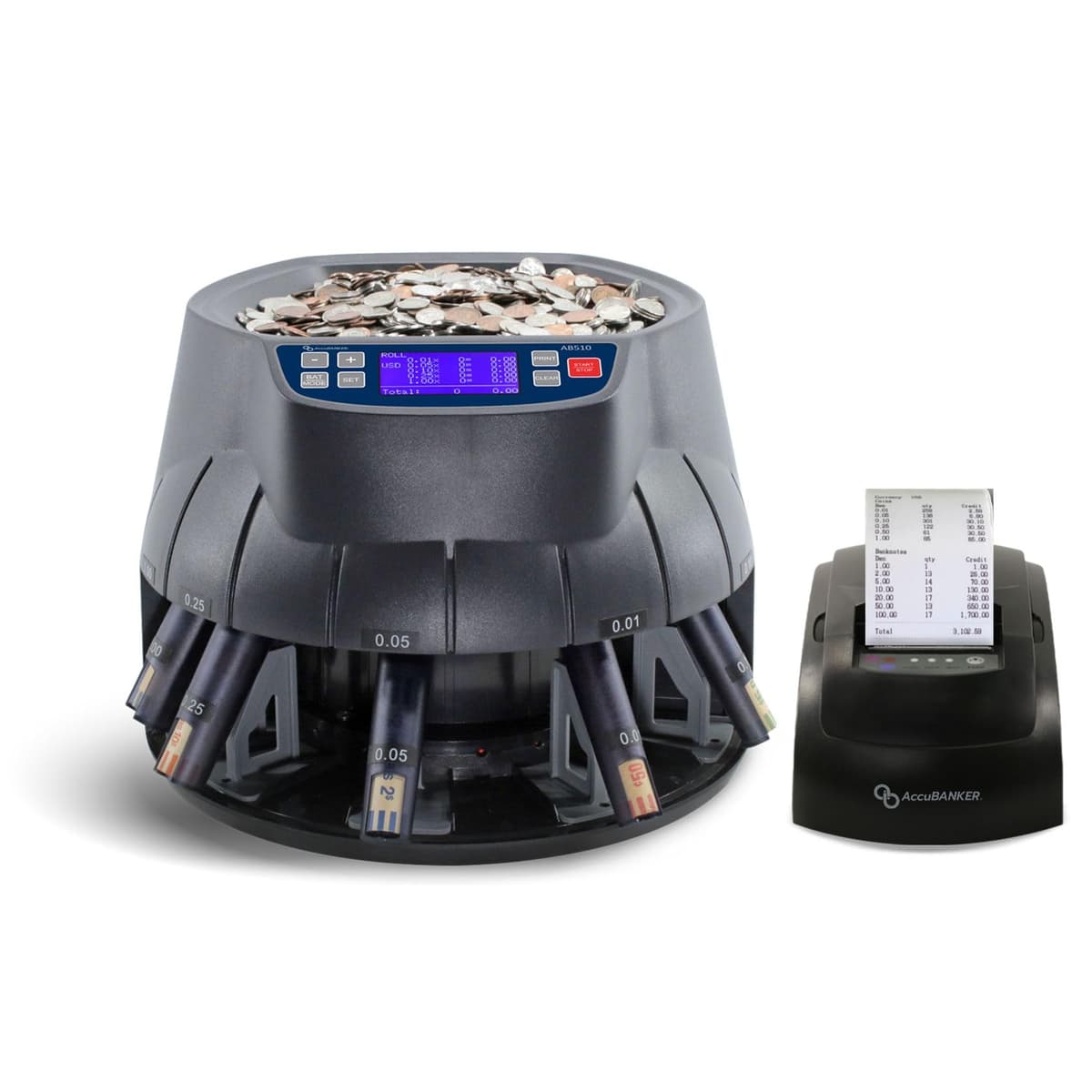 AccuBANKER AB510 Contadora y Clasificadora de Monedas con Impresora MP20 AB510+MP20